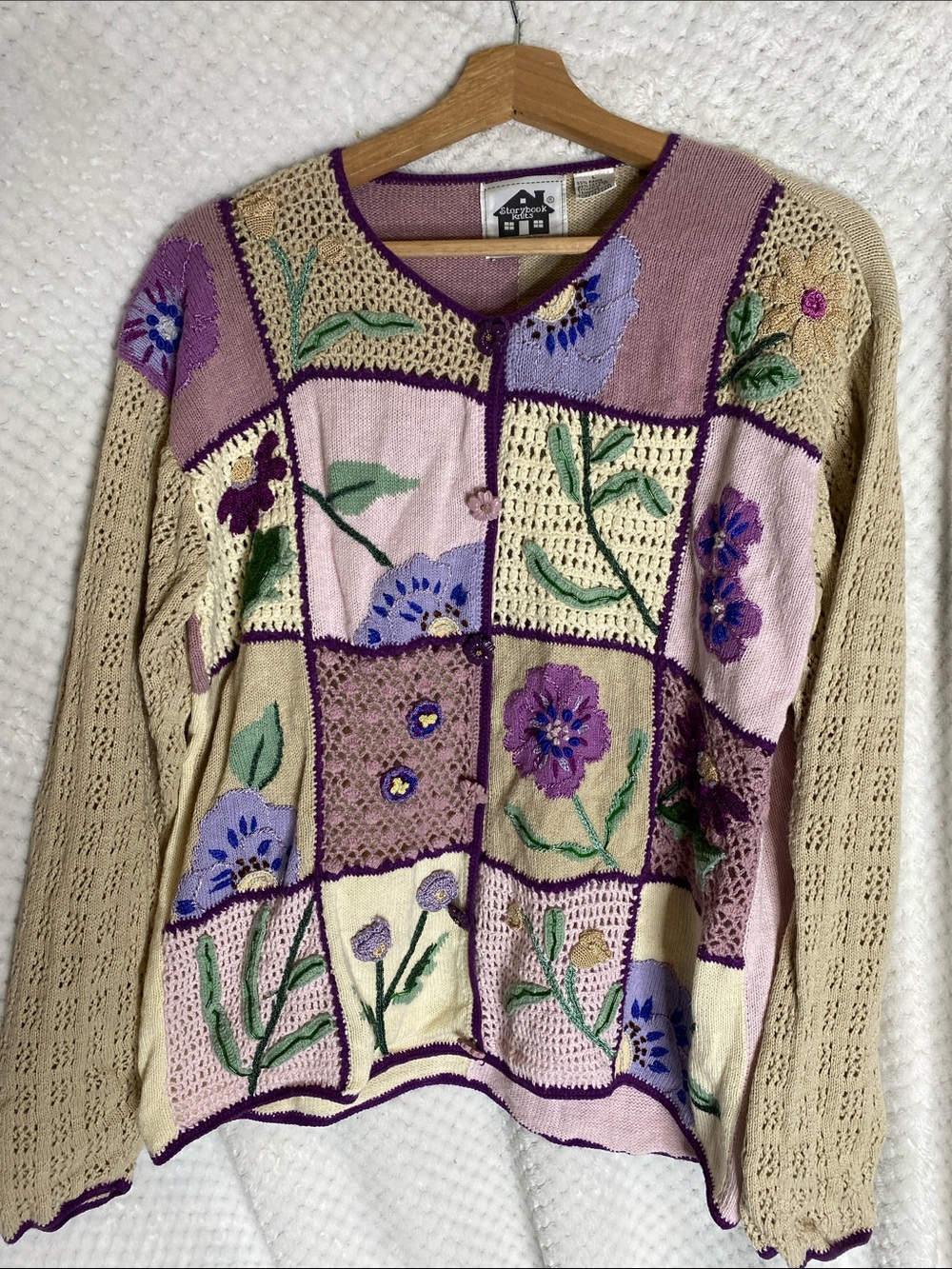 Storybook Knits Patchwork Floral Sweater Cardigan